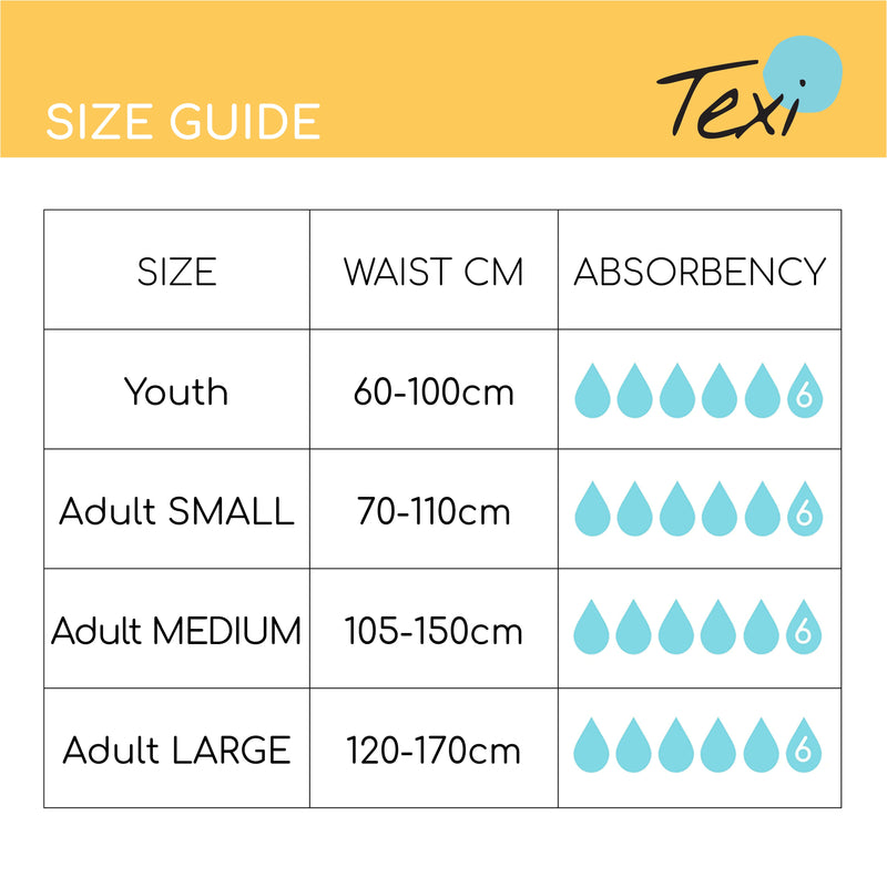 Texi adult Diapers size guide