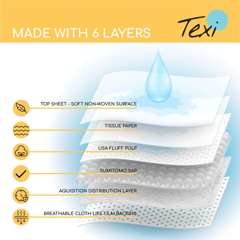 Texi adult disposable diapers display 6 layers