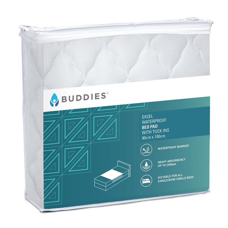 Buddies® Excel Waterproof Bed Pad with Tuck Ins - Size to fit a Single bed