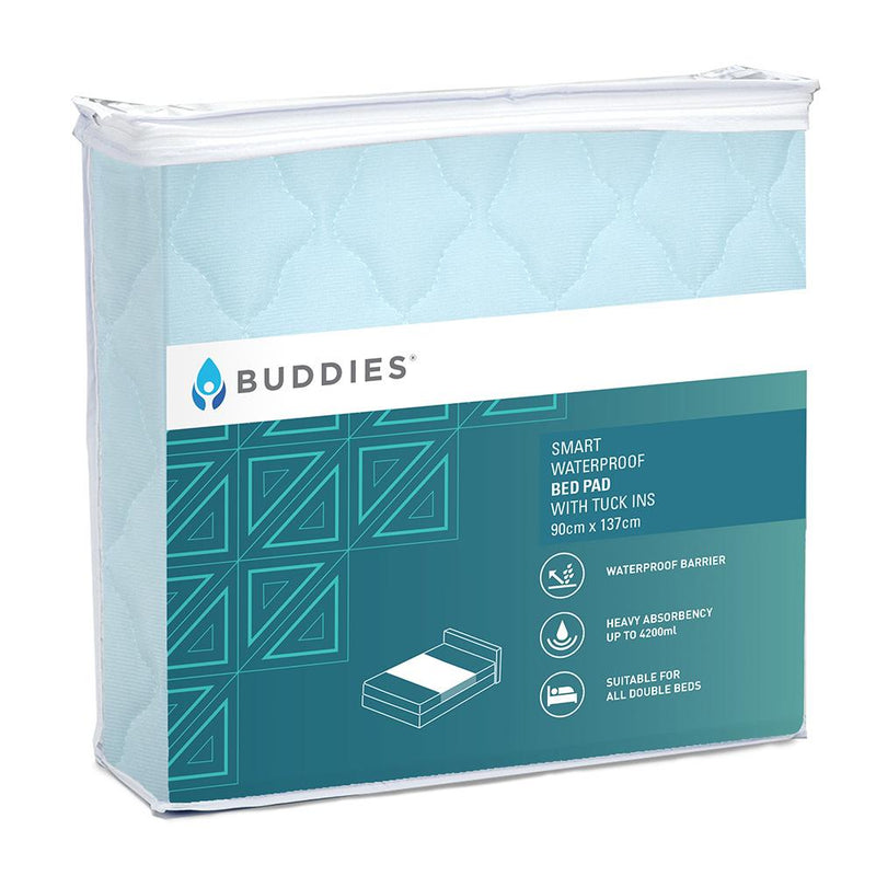 Buddies® Smart Waterproof Bed Pad with Tuck-Ins - Size to fit Single (90x100cm) Double (90x137cm)